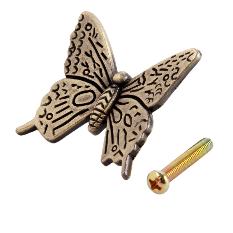 Mgoodoo 5PCS Butterfly Dresser Knobs, 1.69'' Antique Brass Cabinet Pulls Vintage Decorative Furniture Door Hardware Handle for Drawer Cupboard Closet Jewlry Box Wardrobe Nightstand Kitchen - Image 2